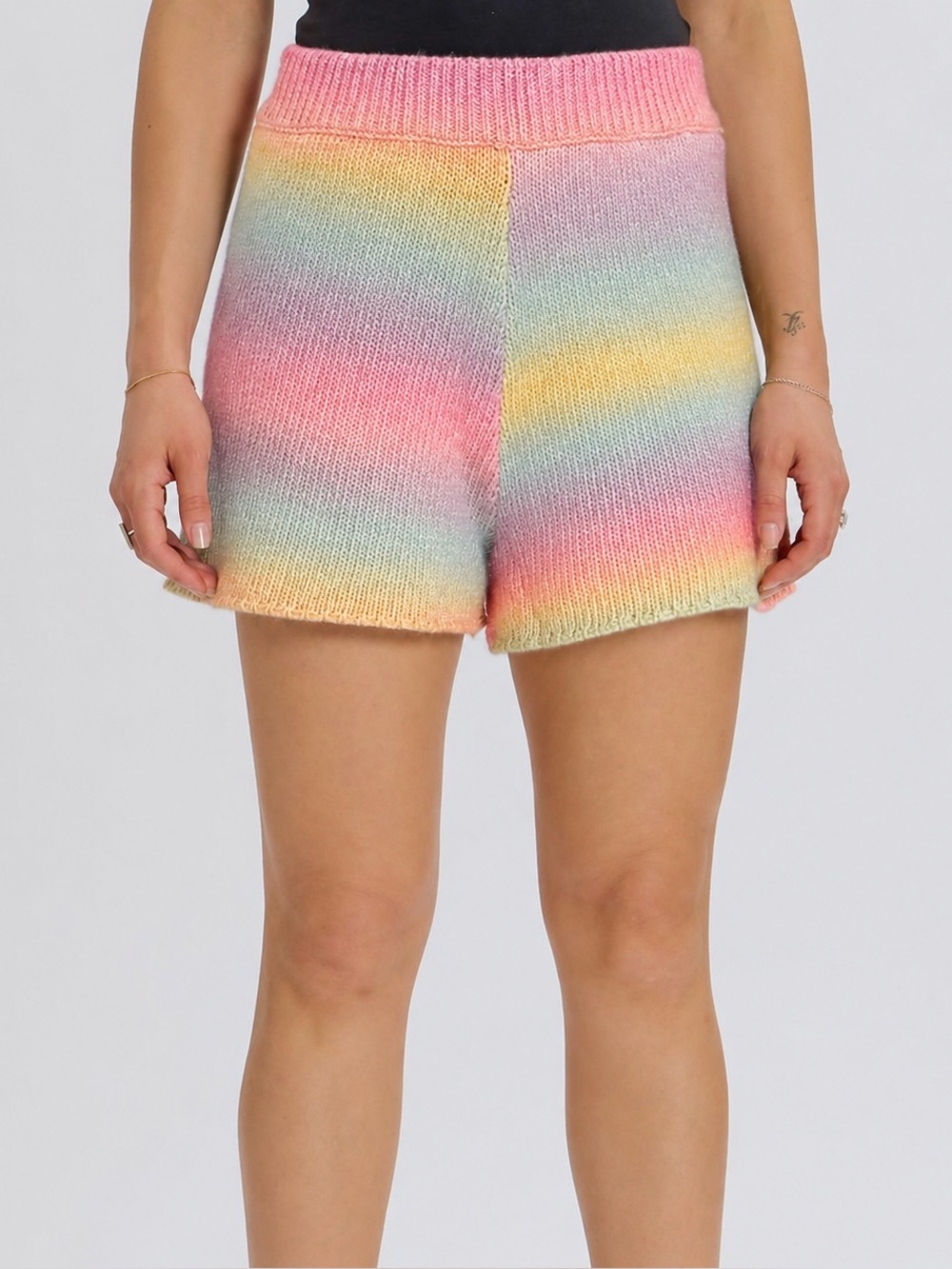 NWT Something Navy Poppy Ombré Pastel Rainbow Knit High-Waist Wool-Blend Shorts